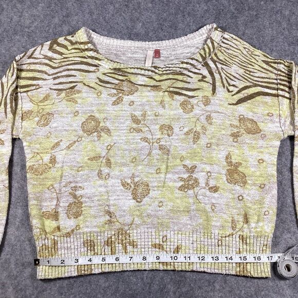 Pilcro Anthropologie Yellow Floral Print Size Small Ribbed Cuff Pullover Sweater - Picture 7 of 14